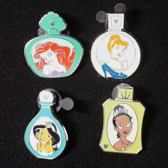 Disney Pin Trading 4 Pin Lot Featuring Princess Perfume Bottles (92) - Picture 1 of 2